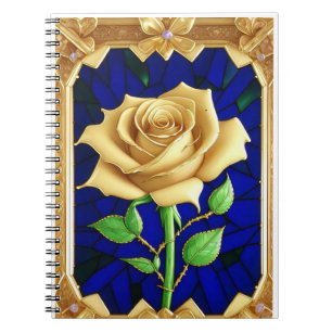 Elegant gebrandschilderd raam met gouden roos notitieboek