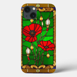 Elegant Gebrandschilderde Rode Bloemen iPhone 13 Hoesje