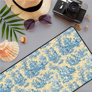 Elegant  geel blauwgroen toile de jouy bureaumat