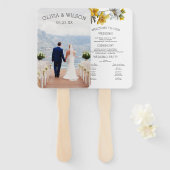 Elegant Geel Bloemen Trouwprogramma met Foto Handwaaier (Voorkant en achterkant)
