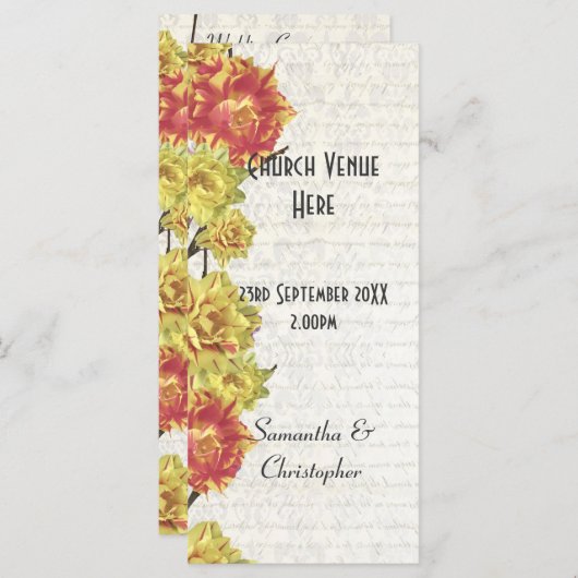 Elegant geel bloemenkerk bruiloft programma (Voorkant / Achterkant)