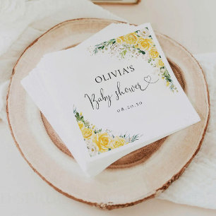 Elegant Geel Bloemig Baby Shower Papier Servet