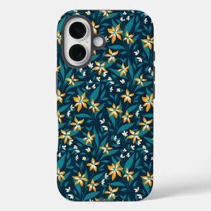 Elegant Geel Bloemmotief in Donkergroene Bladeren iPhone 16 Hoesje