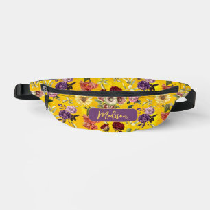Elegant geel bloemmotief monogram Gedrukt Heuptasje