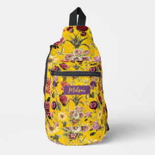 Elegant geel bloemmotief monogram Gedrukt Sling Bag