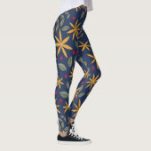 Elegant geel bloemmotief op blauw leggings (Rechts)