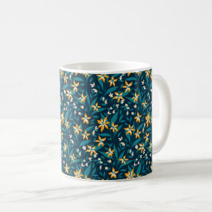 Elegant Geel Bloempatroon in Donkergroene Bladeren Koffiemok