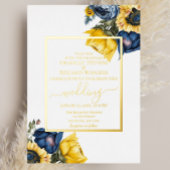 Elegant Geel en Blauw Bloemen Bruiloft Folie Uitnodiging