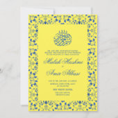 Elegant Geel en Blauw Islamitisch Moslim Bruiloft Kaart (Voorkant)
