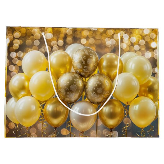 Elegant geel en goud ballon inpakpapier groot cadeauzakje (Achterkant)