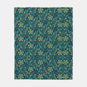 Elegant Geel en Tiaalkleurig Bloemmotief Ontwerp Fleece Deken