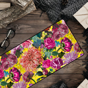 Elegant geel Floral monogram Bureaumat