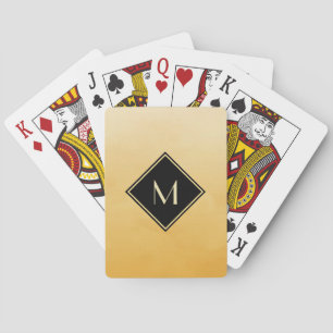 Elegant geel geborsteld met eenvoudig goudmonogram pokerkaarten