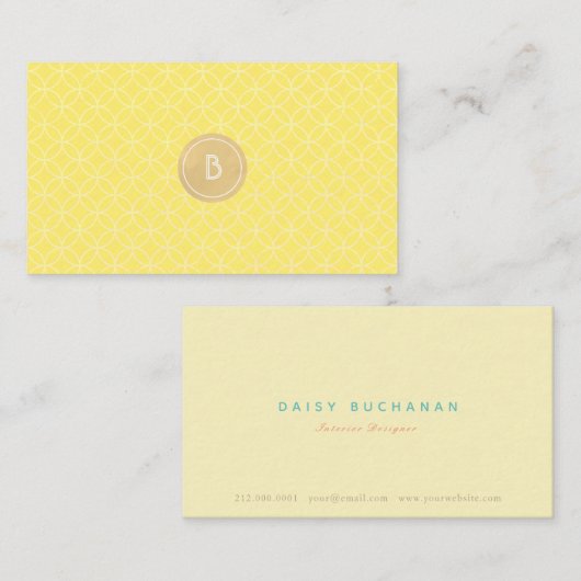 Elegant Geel Goud Monogram Visitekaartje (Voorkant / Achterkant)