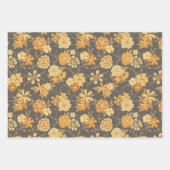 Elegant geel goud Sinaasappel bloemen op bruin Inpakpapier Vel (Voorkant)