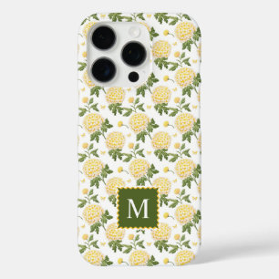Elegant geel Hydragea bloemenmonogram iPhone 16 Pro Hoesje