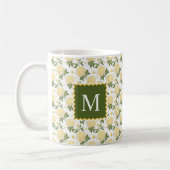 Elegant geel Hydragea bloemenmonogram Koffiemok (Links)