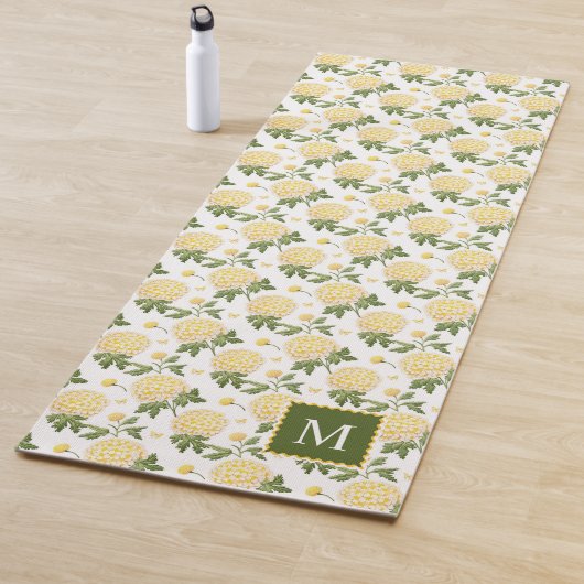 Elegant geel Hydragea bloemenmonogram Yogamat (In situ)