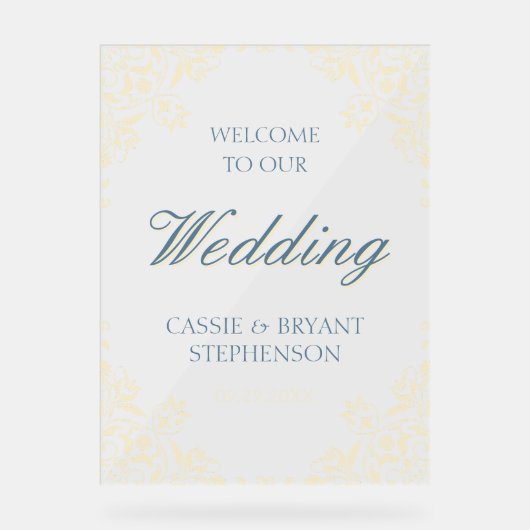 Elegant geel  Lijst bruiloft welkom Acryl Bord (Voorkant)