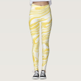 Elegant geel marmer: handgetekende textuur leggings