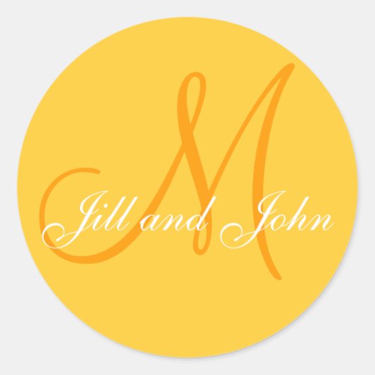 Elegant Geel Namen Monogram Bruiloft Favor Label (Voorkant)