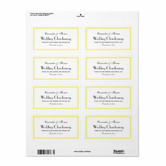 Elegant geel omhuld H Wijnflesetiket Etiket (Full Sheet)