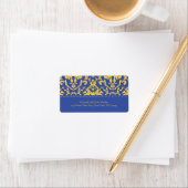 Elegant geel op Royal Blue Damask Adreslabel Etiket (Insitu)