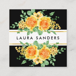 Elegant Geel Oranje Roos Vloerhaar & Makeup Vierkante Visitekaartje