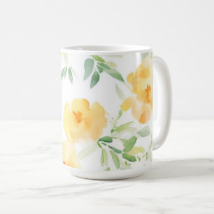 Elegant geel perzik sinaasappel waterverf floraal koffiemok