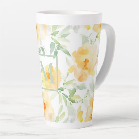 Elegant geel perzik sinaasappel waterverf floraal latte mok (Rechterhoek)