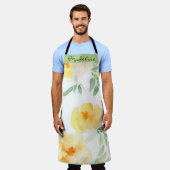 Elegant geel perzik sinaasappel waterverf floraal schort (Gedragen)