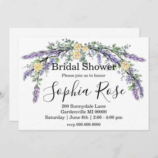 Elegant geel rose lavendel Vrijgezellenfeest Kaart (Voorkant / Achterkant)