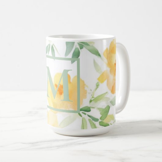 Elegant geel sinaasappel waterverf bloemig koffiemok (Voorkant rechts)