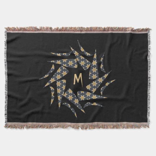 Elegant geel ster driehoek patroon Monogram Deken (Voorkant)