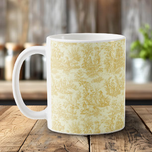Elegant geel toile de jouy koffiemok