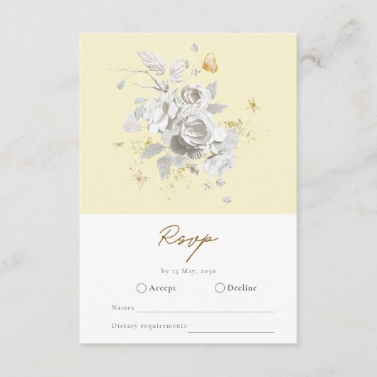 Elegant Geel Wit Rose Wedding RSVP Kaart (Voorkant)