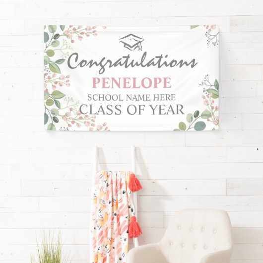 Elegant Gefeliciteerd Floral 2025 Afstuderen Spandoek (Insitu)
