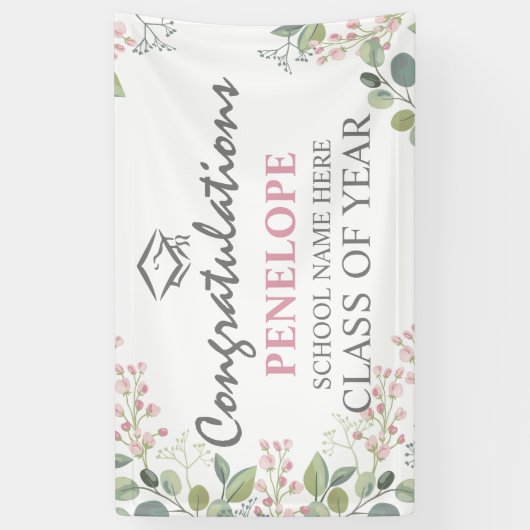 Elegant Gefeliciteerd Floral 2025 Afstuderen Spandoek (Verticaal)