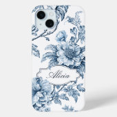 Elegant gegraveerd Blauw Bloemen w/Name of Monogra Case-Mate iPhone Case (Achterkant)