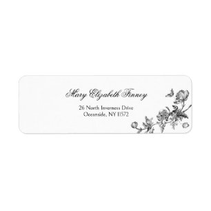 Elegant  gegraveerd Bloemen Toile-B & W Etiket