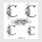Elegant gegraveerd bloemmonogram letter C Sticker (Vel)