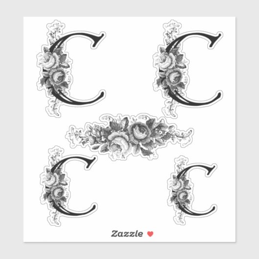 Elegant gegraveerd bloemmonogram letter C Sticker (Vel)