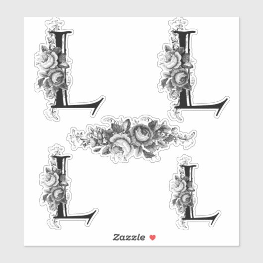 Elegant gegraveerd bloemmonogram letter L Sticker (Vel)