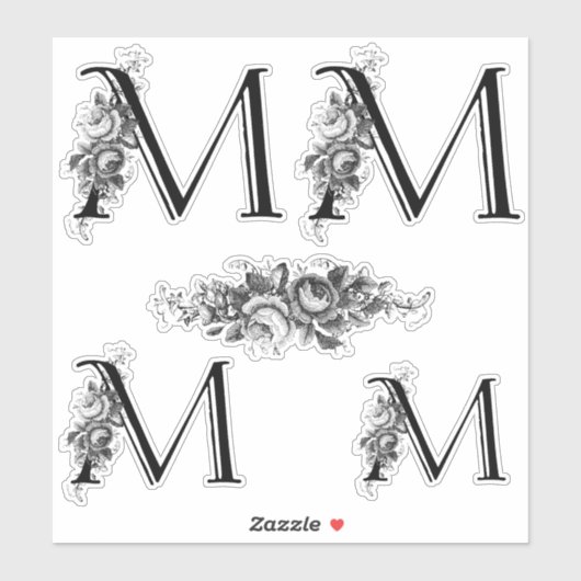 Elegant gegraveerd bloemmonogram letter M Sticker (Vel)