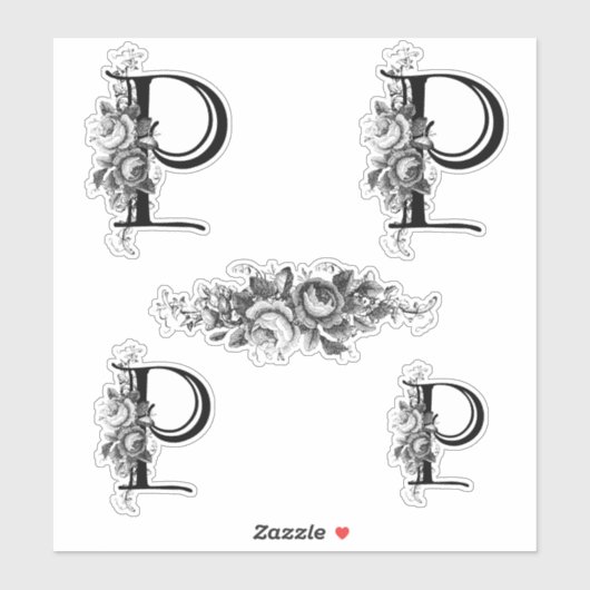Elegant gegraveerd bloemmonogram letter P Sticker (Vel)