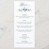 Elegant gegraveerd Frans Blauw Bloemen Menu (Voorkant)