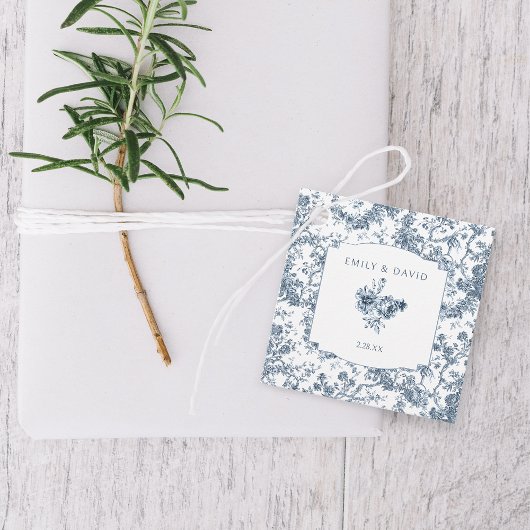 Elegant gegraveerd Frans Blauw Bloemen Toile Bedankjes Labels