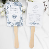 Elegant gegraveerd Frans Blauw Bloemen Toile Handwaaier