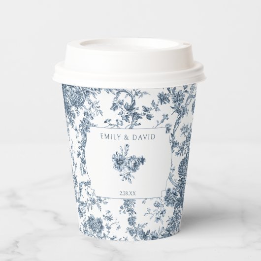 Elegant gegraveerd Frans Blauw Bloemen Toile Papieren Bekers (Voorkant)