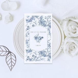 Elegant gegraveerd Frans Blauw Bloemen Toile Servet